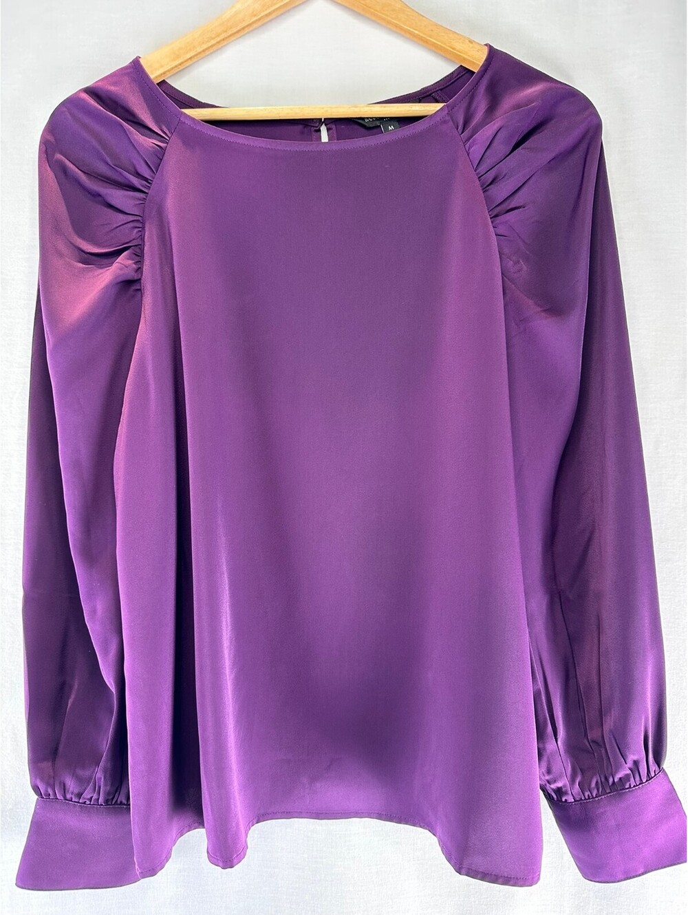 Banana Republic Medium Purple Ruched-Shoulder Long-Sleeve Blouse